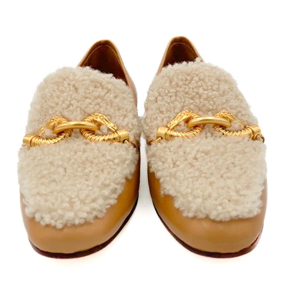 Tory Burch Jessa Shearling Tan Beige Loafer Flats 6 - Picture 3 of 6
